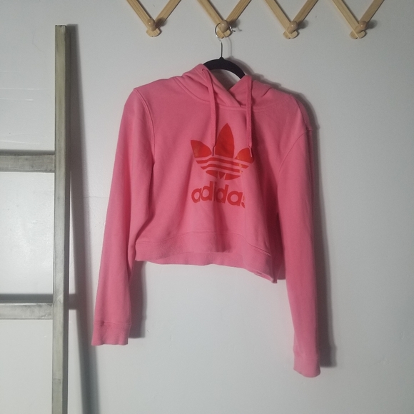 adidas Tops - ADIDAS WOMEN'S PINK CROPPED OVERSIZED HOODIE SIZE X-SMALL